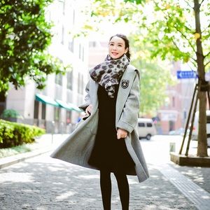 Grey Wool Coat with Hood